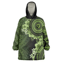 Vanuatu Wearable Blanket Hoodie Hibisus Polynesian Pattern Green - Polynesian Pride