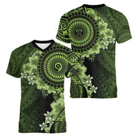 Vanuatu Women V-Neck T-Shirt Hibisus Polynesian Pattern Green - Polynesian Pride