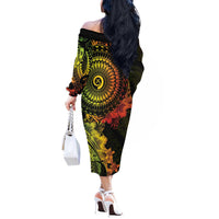 Vanuatu Off The Shoulder Long Sleeve Dress Hibisus Polynesian Pattern Reggae - Polynesian Pride