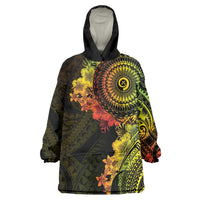 Vanuatu Wearable Blanket Hoodie Hibisus Polynesian Pattern Reggae - Polynesian Pride