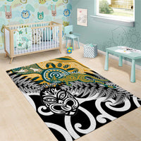 New Zealand Australia Rugby Area Rug Wallabies Aboriginal All Black Maori Tiki Together - Polynesian Pride