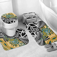 New Zealand Australia Rugby Bathroom Set Wallabies Aboriginal All Black Maori Tiki Together - Polynesian Pride
