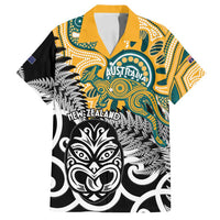 New Zealand Australia Rugby Custom Family Matching Off Shoulder Maxi Dress and Hawaiian Shirt Wallabies Aboriginal All Black Maori Tiki Together - Polynesian Pride