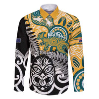 New Zealand Australia Rugby Custom Family Matching Short Sleeve Bodycon Dress and Hawaiian Shirt Wallabies Aboriginal All Black Maori Tiki Together - Polynesian Pride