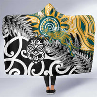 New Zealand Australia Rugby Hooded Blanket Wallabies Aboriginal All Black Maori Tiki Together - Polynesian Pride
