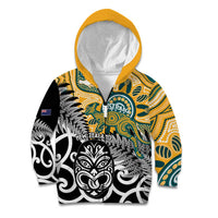 New Zealand Australia Rugby Custom Kid Hoodie Wallabies Aboriginal All Black Maori Tiki Together - Polynesian Pride