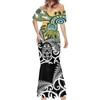 New Zealand Australia Rugby Custom Mermaid Dress Wallabies Aboriginal All Black Maori Tiki Together - Polynesian Pride