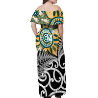 New Zealand Australia Rugby Custom Off Shoulder Maxi Dress Wallabies Aboriginal All Black Maori Tiki Together - Polynesian Pride