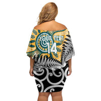 New Zealand Australia Rugby Custom Off Shoulder Short Dress Wallabies Aboriginal All Black Maori Tiki Together - Polynesian Pride