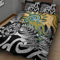 New Zealand Australia Rugby Quilt Bed Set Wallabies Aboriginal All Black Maori Tiki Together - Polynesian Pride