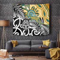 New Zealand Australia Rugby Tapestry Wallabies Aboriginal All Black Maori Tiki Together - Polynesian Pride