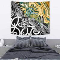 New Zealand Australia Rugby Tapestry Wallabies Aboriginal All Black Maori Tiki Together - Polynesian Pride