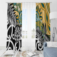 New Zealand Australia Rugby Window Curtain Wallabies Aboriginal All Black Maori Tiki Together - Polynesian Pride