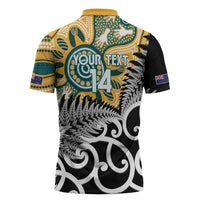 New Zealand Australia Rugby Custom Zipper Polo Shirt Wallabies Aboriginal All Black Maori Tiki Together LT14 - Polynesian Pride