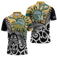 New Zealand Australia Rugby Custom Zipper Polo Shirt Wallabies Aboriginal All Black Maori Tiki Together LT14 - Polynesian Pride