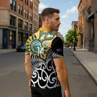 New Zealand Australia Rugby Custom Zipper Polo Shirt Wallabies Aboriginal All Black Maori Tiki Together - Polynesian Pride