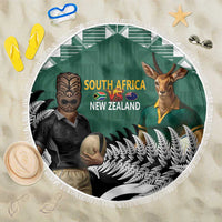 New Zealand South Africa Rugby Beach Blanket Springboks Kente All Black Maori Together - Polynesian Pride