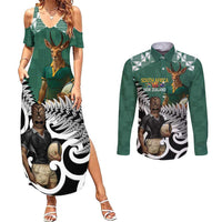 New Zealand South Africa Rugby Custom Couples Matching Summer Maxi Dress and Long Sleeve Button Shirt Springboks Kente All Black Maori Together - Polynesian Pride