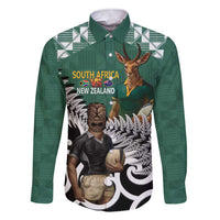 New Zealand South Africa Rugby Custom Family Matching Short Sleeve Bodycon Dress and Hawaiian Shirt Springboks Kente All Black Maori Together - Polynesian Pride