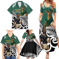 New Zealand South Africa Rugby Custom Family Matching Summer Maxi Dress and Hawaiian Shirt Springboks Kente All Black Maori Together - Polynesian Pride