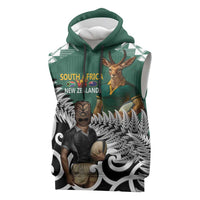 New Zealand South Africa Rugby Custom Sleeveless Hoodie Springboks Kente All Black Maori Together - Polynesian Pride