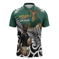 New Zealand South Africa Rugby Custom Zipper Polo Shirt Springboks Kente All Black Maori Together LT14 Green - Polynesian Pride