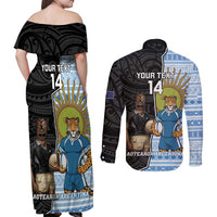 New Zealand Argentina Rugby Custom Couples Matching Off Shoulder Maxi Dress and Long Sleeve Button Shirt 2025 Los Pumas All Black Together - Polynesian Pride