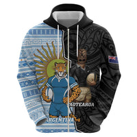 New Zealand Argentina Rugby Custom Hoodie 2025 Los Pumas All Black Together - Polynesian Pride