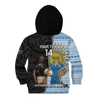 New Zealand Argentina Rugby Custom Kid Hoodie 2025 Los Pumas All Black Together - Polynesian Pride