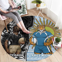 New Zealand Argentina Rugby Round Carpet 2025 Los Pumas All Black Together - Polynesian Pride