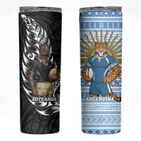 New Zealand Argentina Rugby Skinny Tumbler 2025 Los Pumas All Black Together - Polynesian Pride