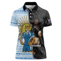 New Zealand Argentina Rugby Custom Women Polo Shirt 2025 Los Pumas All Black Together LT14 Female Black - Polynesian Pride