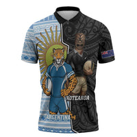 New Zealand Argentina Rugby Custom Zipper Polo Shirt 2025 Los Pumas All Black Together - Polynesian Pride