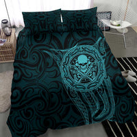 New Zealand Skull Darts Bedding Set Aotearoa Maori Chest Tattoo Stylized Teal - Polynesian Pride