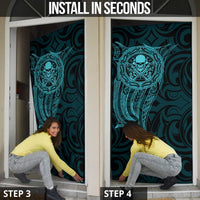 New Zealand Skull Darts Door Cover Aotearoa Maori Chest Tattoo Stylized Teal - Polynesian Pride