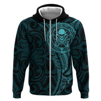 New Zealand Skull Darts Hoodie Aotearoa Maori Chest Tattoo Stylized Teal - Polynesian Pride