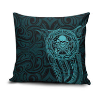 New Zealand Skull Darts Pillow Cover Aotearoa Maori Chest Tattoo Stylized Teal - Polynesian Pride