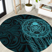 New Zealand Skull Darts Round Carpet Aotearoa Maori Chest Tattoo Stylized Teal - Polynesian Pride