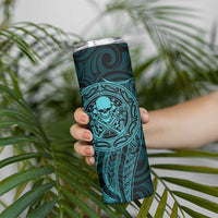 New Zealand Skull Darts Skinny Tumbler Aotearoa Maori Chest Tattoo Stylized Teal - Polynesian Pride