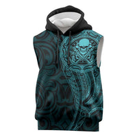 New Zealand Skull Darts Sleeveless Hoodie Aotearoa Maori Chest Tattoo Stylized Teal - Polynesian Pride