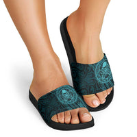 New Zealand Skull Darts Slide Sandals Aotearoa Maori Chest Tattoo Stylized Teal - Polynesian Pride