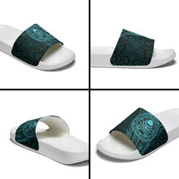 New Zealand Skull Darts Slide Sandals Aotearoa Maori Chest Tattoo Stylized Teal - Polynesian Pride