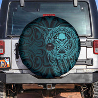 New Zealand Skull Darts Spare Tire Cover Aotearoa Maori Chest Tattoo Stylized Teal - Polynesian Pride