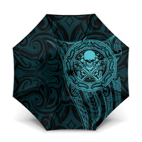 New Zealand Skull Darts Umbrella Aotearoa Maori Chest Tattoo Stylized Teal - Polynesian Pride