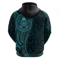 New Zealand Skull Darts Zip Hoodie Aotearoa Maori Chest Tattoo Stylized Teal - Polynesian Pride