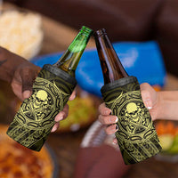 New Zealand Skull Darts 4 in 1 Can Cooler Tumbler Aotearoa Maori Chest Tattoo Stylized Gold LT14 - Polynesian Pride
