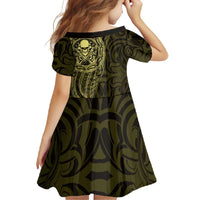 New Zealand Skull Darts Family Matching Off Shoulder Maxi Dress and Hawaiian Shirt Aotearoa Maori Chest Tattoo Stylized Gold LT14 - Polynesian Pride