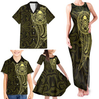 New Zealand Skull Darts Family Matching Tank Maxi Dress and Hawaiian Shirt Aotearoa Maori Chest Tattoo Stylized Gold LT14 - Polynesian Pride