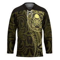 New Zealand Skull Darts Hockey Jersey Aotearoa Maori Chest Tattoo Stylized Gold - Polynesian Pride