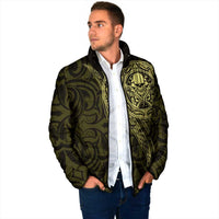 New Zealand Skull Darts Padded Jacket Aotearoa Maori Chest Tattoo Stylized Gold - Polynesian Pride